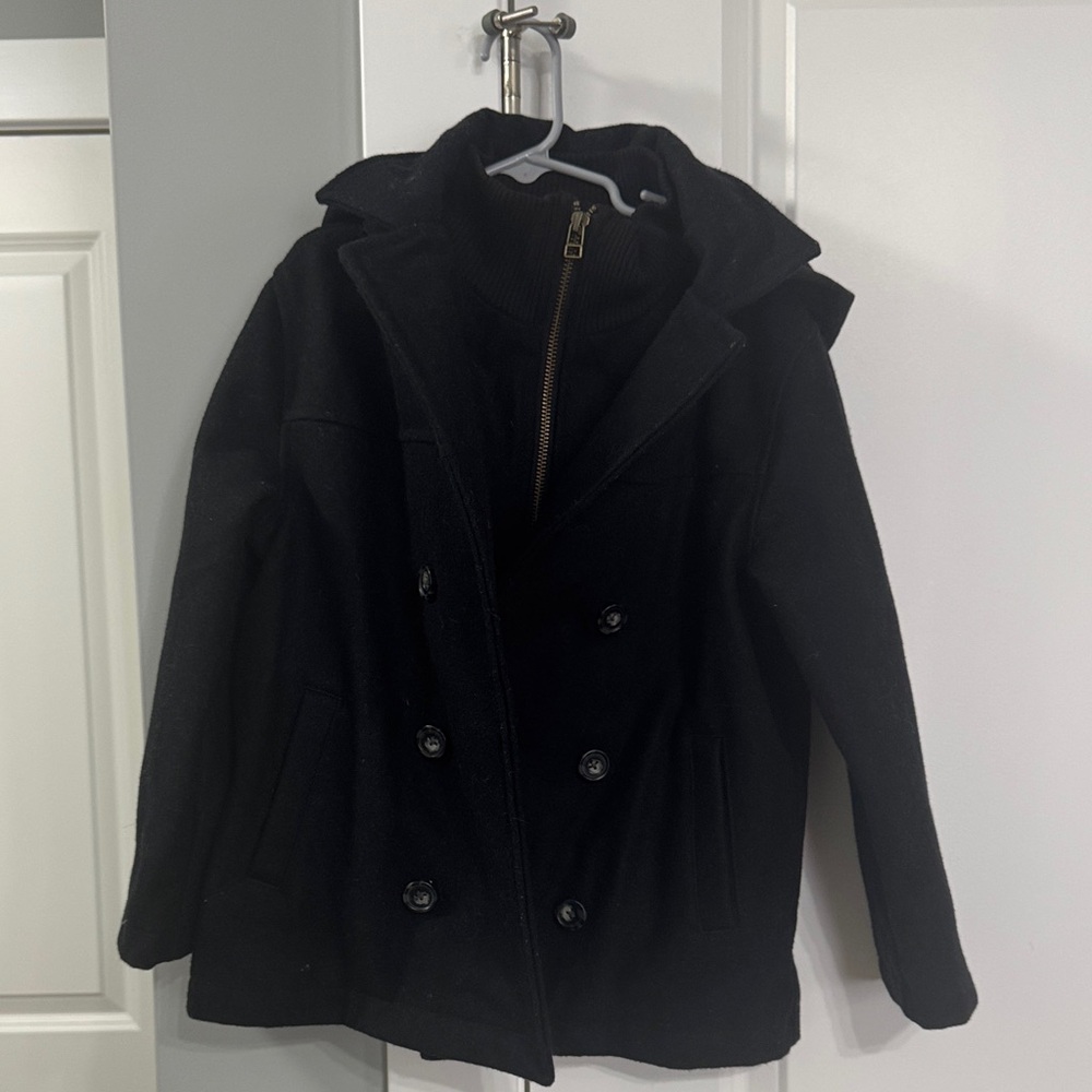 Gymboree Black Double-Breasted Pea Coat with Zip Mock Collar Layer